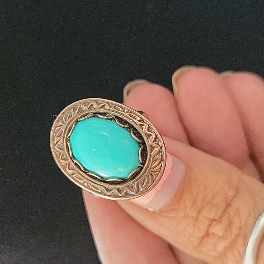 12k gf Vintage Navajo Estate Ring Copper, silver  Turquoise sZ 6.5